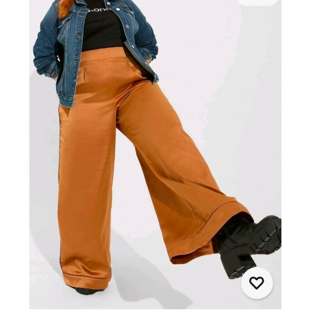 Torrid Wide Leg Satin High Rise Pant Brown Plus Size 0 Regular nwt